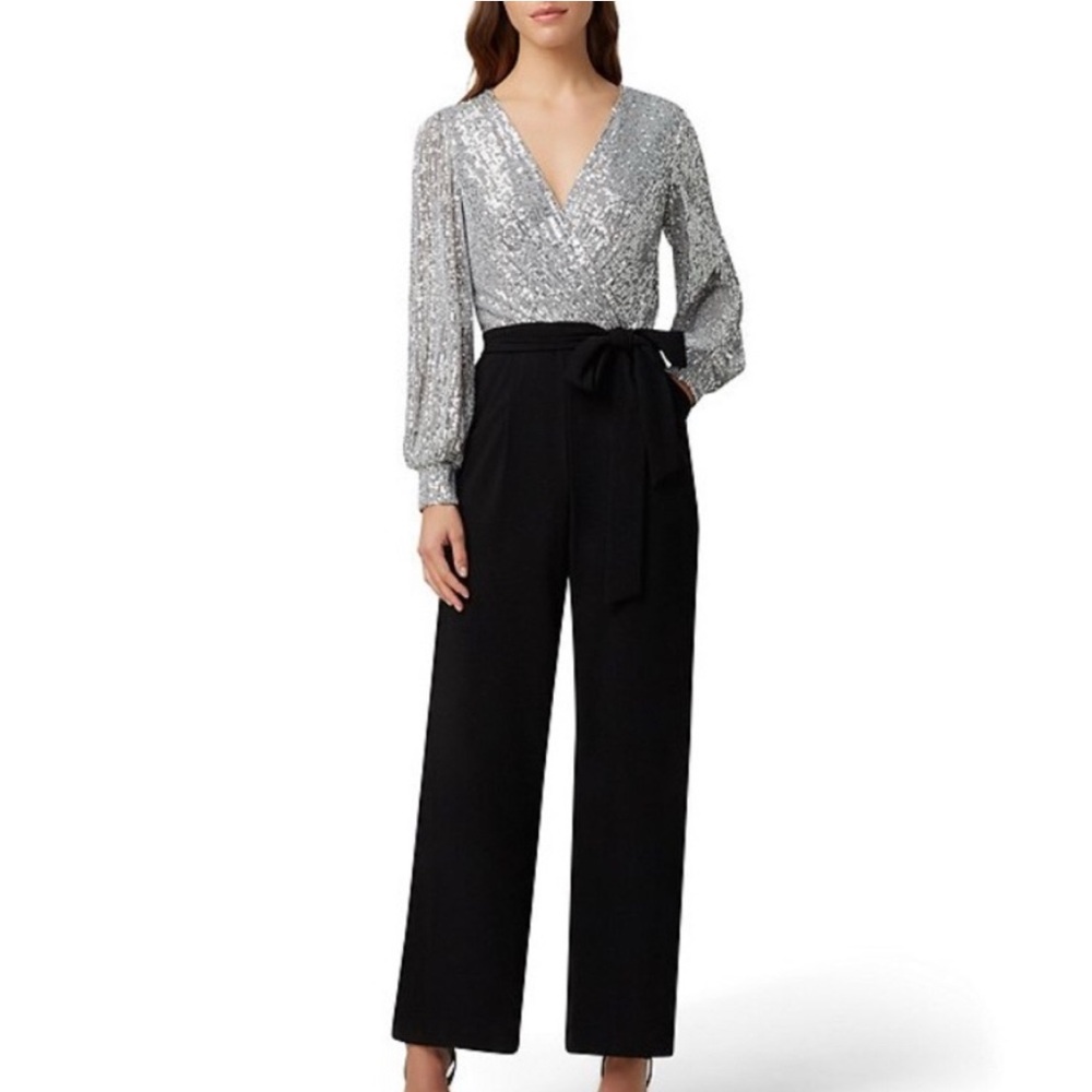 Tahari ASL Silver and Black Jumpsuit